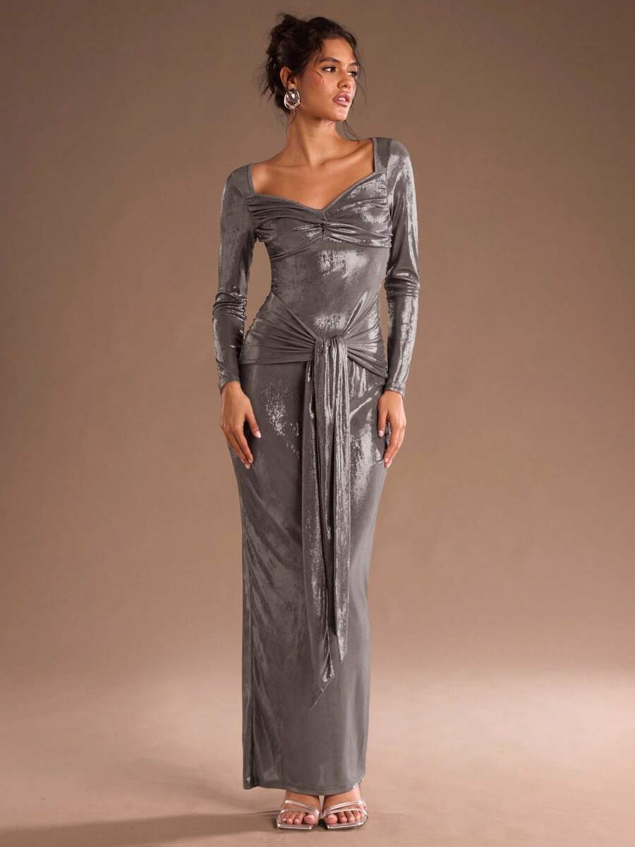 Glamine Vestido con tirantes metálicos, de moda para fiestas - Plateado - Ver 1