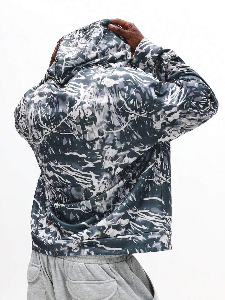 抽象的なマーブル模様のタイダイプルオーバーパーカー