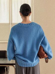 Dazy-Less Women's Casual Solid Color Drop Shoulder Loose Knit Sweater, Autumn/Winter