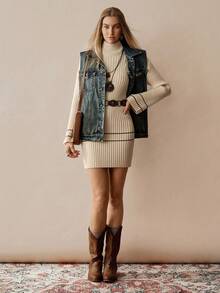 Florisole Bohemian Line Casual Minimalist Sweater Dress - Apricot - View 4