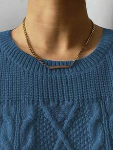 EMERY ROSE Plus Size Women's Casual Loose Fit Cable Pattern Drop Shoulder Long Sleeve Pullover Sweater, Autumn/Winter - Dusty Blue - View 5