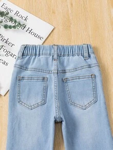 SHEIN Vintaside Kids Young Girl Casual Preppy Daily Cat Whisker Elastic Waist Flat Pockets Skinny Jeans,The Best Daily Fashion Outfits