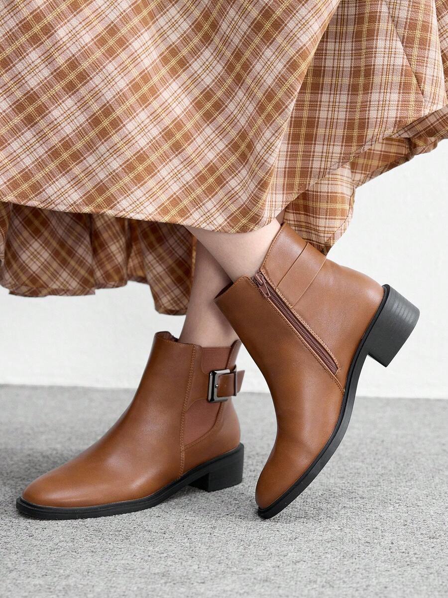 CUCCOO BIZCHIC Women's Casual Minimalist Side Zipper Ankle Boots - Camel - View 1