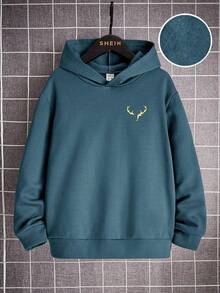 SHEIN Tween Boy Antler Print Thermal Lined Hoodie,In Fall/Winter