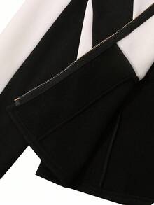 Franclia 女式优雅休闲黑白拼布修身夹克 - 黑與白 - 查看 4