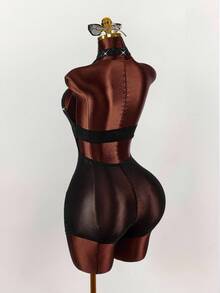 Y2K Amplova Christmas New Year Thanksgiving Party Black Elegant Women's Rhinestone Studded Bodysuit, Backless Sexy Halter Neck, Suitable For Party, Autumn/Winter, Christmas Party Bodysuit Romper Mesh Bodysuit Rhinestone Bodysuit - Black - View 7