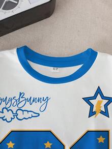 LOONEY TUNES X SHEIN 小男孩卡通条纹图案短袖T恤