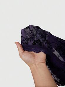 ROMWE Gothic Versatile Slit Flare Sleeve Women Retro Flocked Floral Cardigan - Purple - View 6