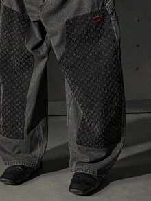 NEON BLANC Men's Loose Fit Pocketed Wide Leg Casual Jeans - Black - View 4