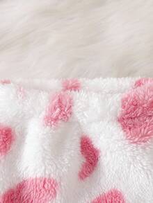 女婴可爱心形图案小熊毛衣、蝴蝶结保暖羊毛连帽上衣和配套毛绒裤套装 - 粉色 - 查看 6