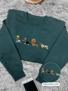INAWLY 1. Dachshund Halloween Embroidered Sweatshirt, Cute Dog Apparel Crew Neck Sweatshirt, Scary Season Autumn Dog Shirt, Dachshund Lover T-Shirt, Dog Mom Hoodie For Women Fall Cloth For Women