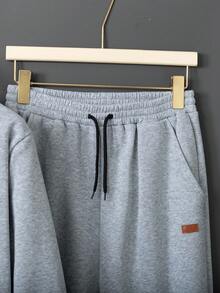 2pcs/Set Casual Basic Curved Hem Crew Neck Sweatshirt Set For Teenage Boys, Suitable For Leisure, Commuting, And Home Wear