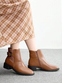 CUCCOO BIZCHIC Women's Casual Minimalist Side Zipper Ankle Boots - Camel - View 5