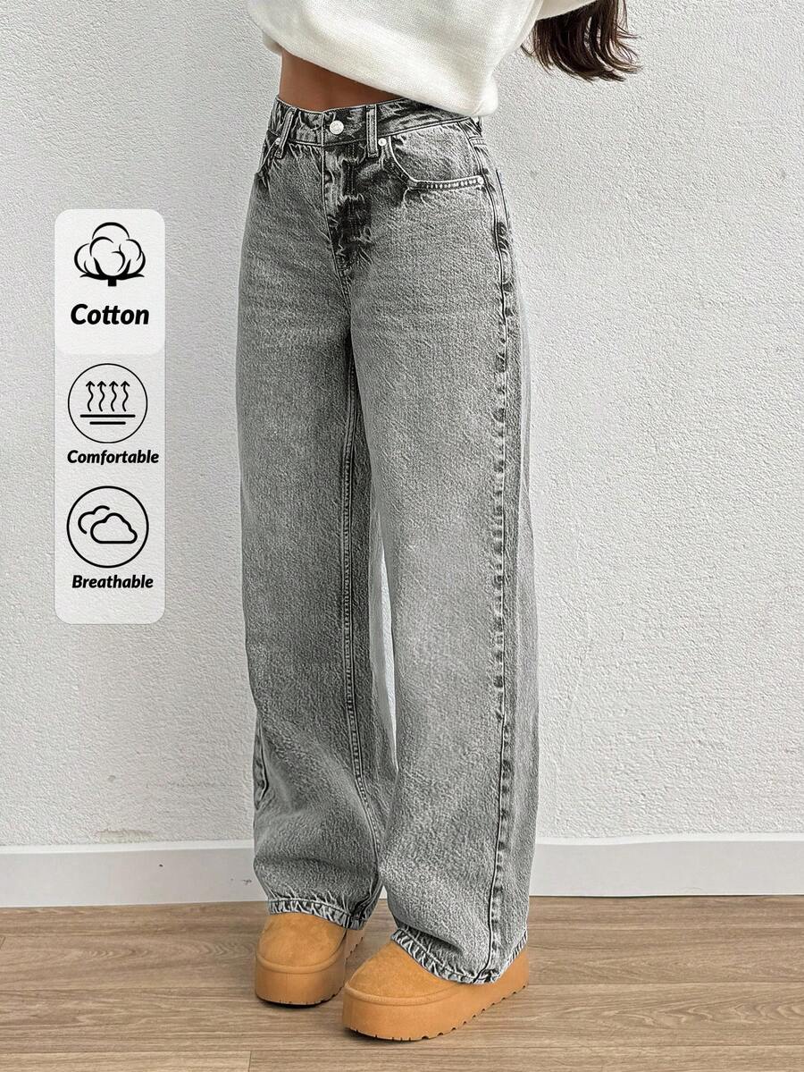 EURMUSE High Rise Straight Cut Women's Jeans, Casual & Versatile - Grey - View 1
