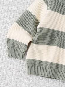 Cozy Pixies 男童卡通熊条纹圆领长袖毛衣女秋冬装 - 薄荷綠 - 查看 3