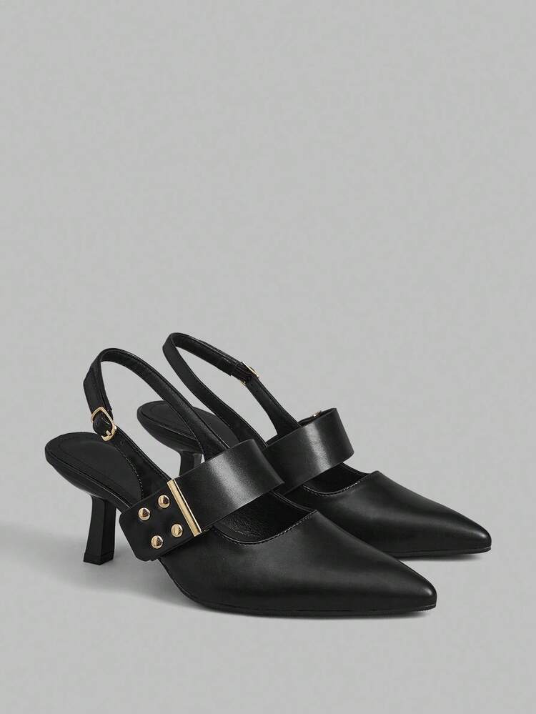 Women's Solid Color Pointed Toe Elegant Commuter One-Buckle High Heel Pumps