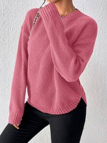 EMERY ROSE Suéter casual de mujer de unicolor, otoño - Rosa Fucsia - Ver 6