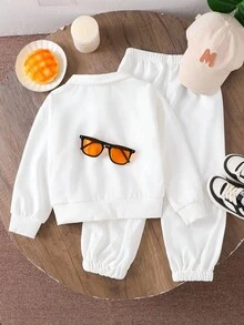 Genkimix Kids 2件套男童宽松简约英式POLO领卫衣 - 白色 - 查看 3