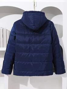 1pc Quilted Hooded Jacket With Embroidered Letter Graphic For Teenage Boys