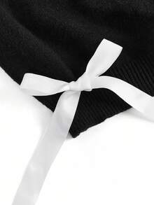 Y2Kool BiGraphic Black Ripped Bowknot Dark Sweet Spicy Punk Y2K Baddie Streetwear Cropped Long Sleeve Sweater, Suitable For Autumn/Winter Parties, Gatherings, And Daily Wear Matching Idea Stylish Clothing Collection New Year Outfits Gyaru - Black - View 10