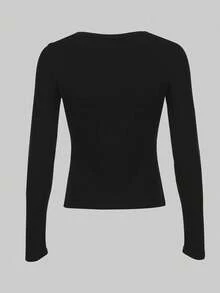 INAWLY 女式纯色纽扣修身休闲时尚长袖T恤 - 彩色 - 查看 3