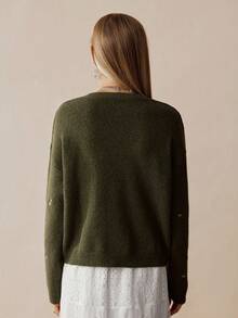 Florisole French Paris Style Casual Star Pattern Pullover Sweater - Green - View 2