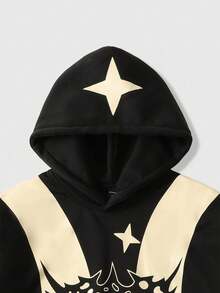 ROMWE MEN Street Life Sudadera con capucha holgada de color block y parches para hombre, informal, otoño - Negro - Ver 3