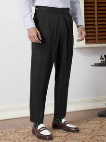 Core Aspect Pantalon casual ample plissé avec poche, couleur unie pour hommes - Noir - Voir 3