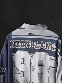 NEON BLANC 男士字母条纹印花拼色长袖T恤，秋季 - 灰色 - 查看 5