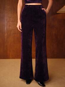 MOTF PREMIUM WOMEN'S CHENILLE STRAIGHT-LEG TROUSERS, EGGPLANT PURPLE - Purple - View 5