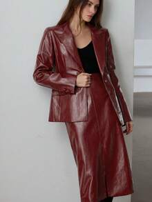 Aveloria Modichic Bộ vest vest và áo khoác da mới, sang trọng và sành điệu, mùa đông, màu đỏ - Màu Đỏ Sâu - Xem 5