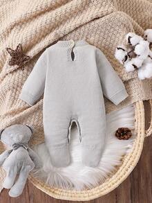 SHEIN Baby Boys Koala Graphic Knit Jumpsuit,Cute Autumn Comfortable Long Sleeve Sweater Jumpsuit - Grey - View 2