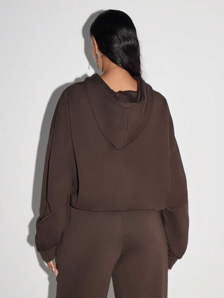 KIZN Cropped Full Zip Hoodie With Drawstring