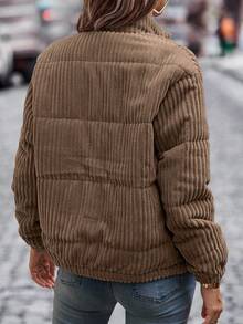 EMERY ROSE Slant Pocket Corduroy Padded Padded Coat Clothes Winter Hiking Coffee Brown Casual - Camel - View 2