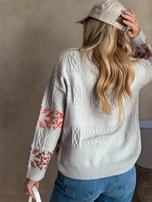 Vivie Lora Suéter feminino de corte solto e cores contrastantes, outono/inverno - Caqui - Ver 5