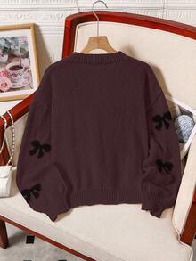 Maglione lavorato a maglia con collo a ciurillo, stile casual e ampio, adatto per ragazze adolescenti, ideale per il tempo libero e lo sport all'aperto - Bordò - Visualizzare 2