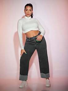 SHEIN Quần jean trơn đơn giản cỡ lớn - Màu Xám nhạt - Xem 4