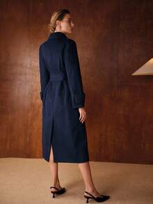 MOTF PREMIUM 羊毛双排扣束带大衣 - 藍色 - 查看 4