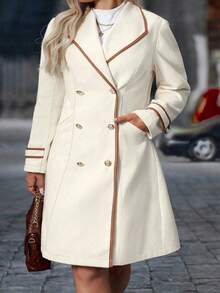 Elenzga Bộ đồ liền thân len dài tay, hai hàng khuy, cỡ lớn, thanh lịch dành cho nữ, mùa thu/đông - Lạc đà - Xem 8