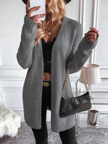 EMERY ROSE Women's Casual V-Neck Cardigan, Deep Grey, Versatile For Autumn/Winter - Dark Grey - View 1
