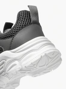 JNSQ 1 Pair Fashionable Casual All-Match Versatile Comfortable Soft Sole Lightweight Lace-Up Breathable Mesh Athletic Sneakers, Suitable For All Season - Dark Grey - View 9