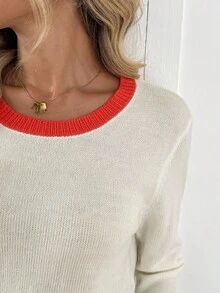 SHEIN LUNE Áo len dài tay cổ tròn tối giản màu mơ cho nữ, Thu/Đông - Nhiều màu - Xem 7