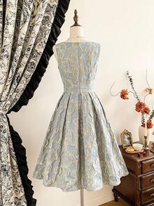 Vintamour 复古优雅女式花卉提花连衣裙节日派对优雅派对连衣裙女士长款派对连衣裙女士秋季服装女士冬季服装圣诞冬季连衣裙女士秋季服装女士万圣节服装女士圣诞服装圣诞派对连衣裙新年连衣裙女士感恩节服装优雅派对连衣裙 - 淡綠 - 查看 9