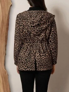 SHEIN LUNE Plus Allover Print Drawstring Waist Hooded Jacket For Autumn & Winter With Pockets Winter Clothes