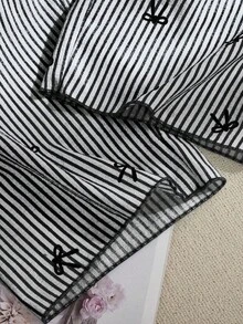 SHEIN 2pcs Women Pink & Blue Striped Heart & Bow Decor Pants Set, Fall Clothes Lemon Pajama Set, Winter - Multicolor - View 5