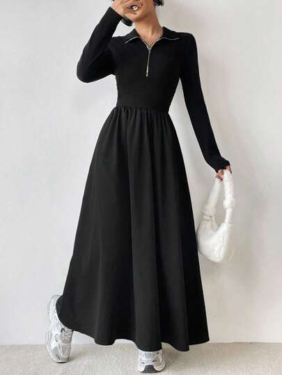 SHEIN EZwear 正面拉鍊 A 字連身裙