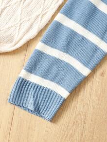 SHEIN Teen Girls' Casual Loose Fit Colorblock Striped Crew Neck Pullover Sweater