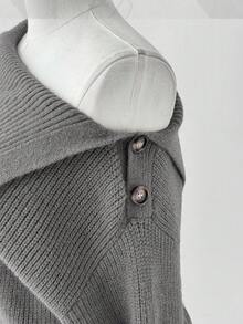 Sunspun 秋冬时尚不对称露肩纯色腰部褶皱连衣裙 - 灰色 - 查看 5