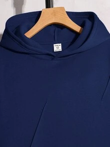 SHEIN 2pcs Tween Boy Hooded Sweatshirt And Sweatpants Set, All-Match Style Suitable For Autumn And Winter - Navy Blue - View 7