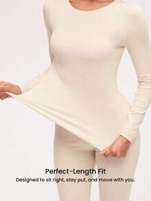 LUVLETTE Women's Thermal Underwear Ultra-Soft Base Layer Cold Weather Warm Winter PJ Set Round Neck Top And Long Bottoms - Beige Lightweight And Warm Set Pajama Sets
